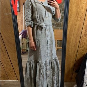Not Perfect Linen drop ruffle maxi dress